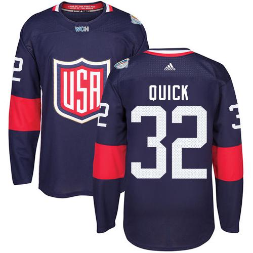 Team USA #32 Jonathan Quick Navy Blue 2016 World Cup Stitched Youth NHL Jersey